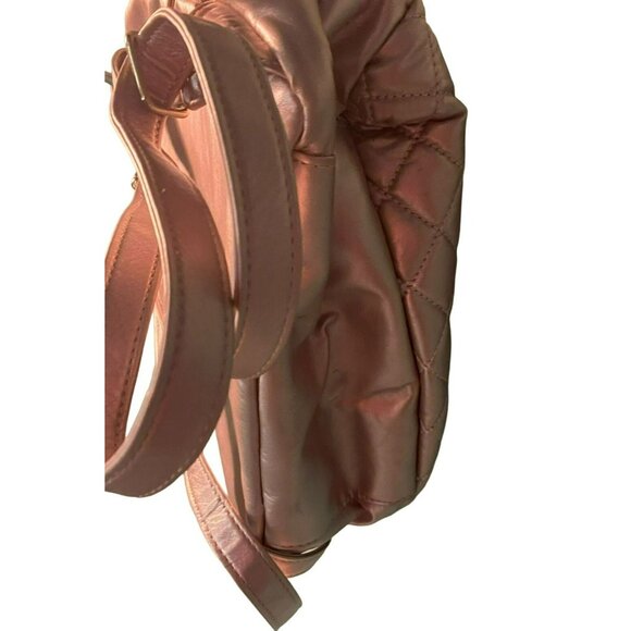 Guess Quilted Metallic Pink Mini Backpack With Glitter Bunny Ears & Pom Pom - Picture 4 of 8